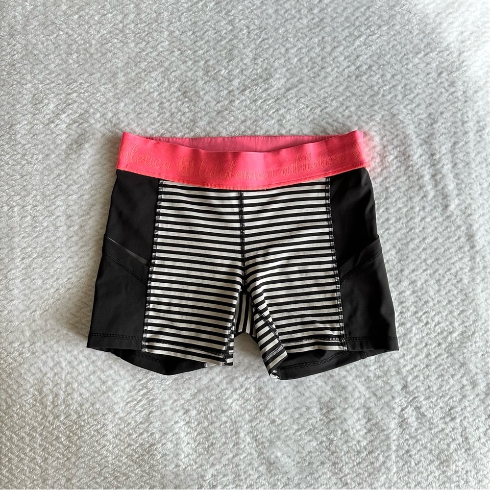 lululemon athletica Black and Pink Striped Bike Shorts